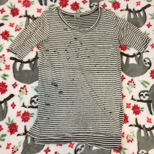 Free People Black and White Striped Holes Shirt